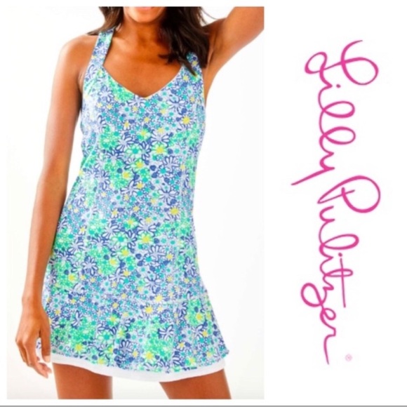 Floral Blue and Green athletic Dress and biker shorts NWOT - Picture 2 of 4